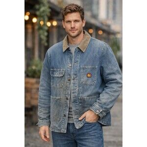 Vintage Big Ben USA Made Denim Barn Chore Coat Mens 48 Fully Lined Distressed